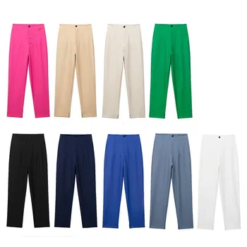 Дамски 2023 Нов Модерен многоцветен облекло Със Странично джоб, Свободни Широки Панталони, Реколта панталони с висока талия, Mujer