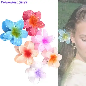 Скъпа Лятна Акрилна шнола с градиентным цвете за жени и момичета, сладък опашката за коса, Нокът, Акула, Щипки за коса, Аксесоари за коса