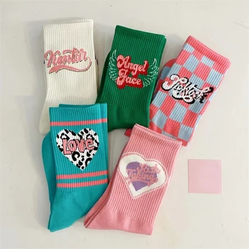 1 чифт 2023 корейски модни прекрасни женски чорапи, сладки квадратни забавни чорапи за любов, улични чорапи в стил хип-хоп, за скейтборд, щастливи чорапи Y2K kawaii