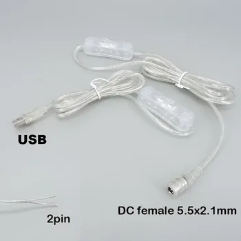 2 м 22awg прозрачен източник на захранване USB DC 5-12 В кабел мъжки женски превключвател бутон Конектор удължителен кабел за led неонови ленти