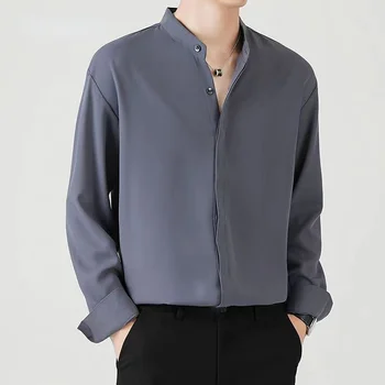 2023 г.; Новост; висок клас на корейската модерна риза с висока яка за мъже; Обикновен бизнес на Ежедневните Свободни Прости ризи за мъже