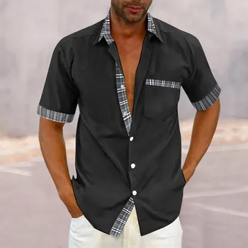 2023 Лятна нова мъжки ежедневни поло риза с къси ръкави, офис модна тениска с ревера, мъжки дишаща риза с къси ръкави, Мъжки дрехи