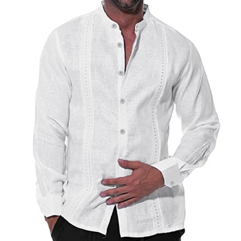 2023 Модерен Нов Мъжки Ежедневни Памучни бельо риза с имитация на шията, Монофонични свободен топ с дълъг ръкав, Пролетта и есента е красива модерна риза
