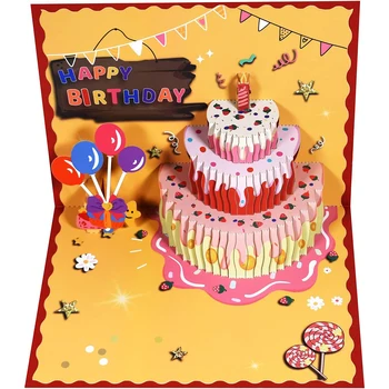 3D Поздравителни картички с торта честит Рожден Ден Поп подарък карти за празнични партита, юбилей, душата на дете