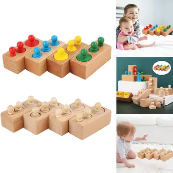 4 бр., цилиндрични блокове Монтесори, Дървени играчки за началото на обучението, Детска изход за деца