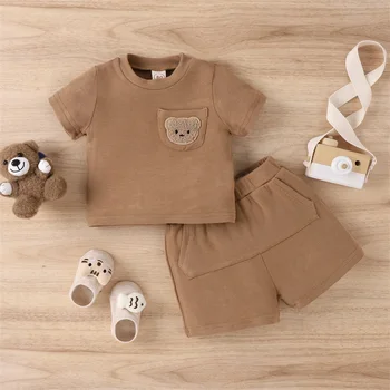 Citgeett/ лятна детски дрехи за малки момчета и момичета, тениска с къс ръкав и анимационни шарките + къси панталони с джобове, комплект дрехи