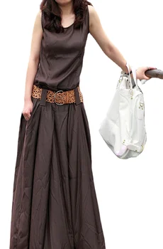 D012, мюсюлманската една модерна женствена рокля макси кафяво на цвят без ръкави, рокля в стил бохо, ислямска дрехи, caftans за жени, ленено семе