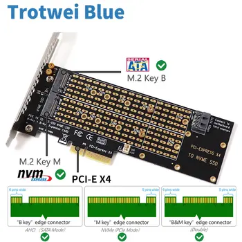M. 2 Адаптер NVMe SSD за карта PCIe Ключ M + Ключ с вентилатор B Кабел SATA PCIE за адаптер M2 Поддържа 2230 2242 2260 2280 22110