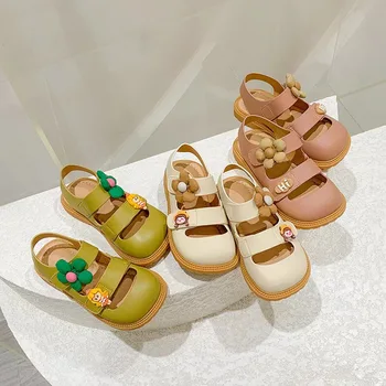 sandalias /2023; Сандали за момичета; Нови Летни Детски Плажни обувки на Принцесата с Цветя Модел; Детски Ежедневни Обувки с Квадратни Пръсти и сандали Линия