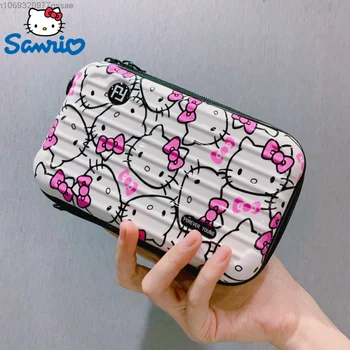 Sanrio Hello Kitty, 7-инчов малка косметичка джоб, чанта за пране в твърда черупка, Дамска чанта, чанта за съхранение на преносим мини-куфар за PC
