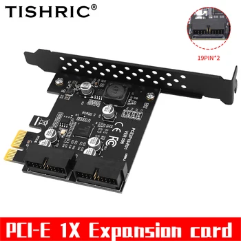TISHRIC Двухпортовая 19Pin Карта за Разширяване на USB3 0 Предната GENL Карта за Разширение PCI E Express PCI-E 1X USB Адаптер за Допълнителна Карта