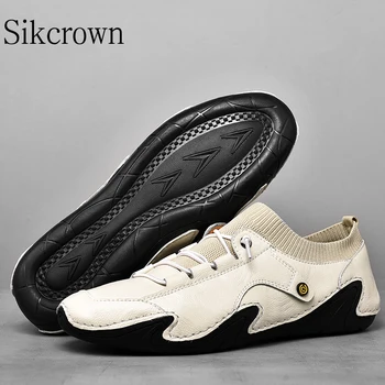 Бели Летни Мъжки Ежедневни Обувки, Дишащи, Леки Кожени Обувки ръчна изработка за Шофиране Голям Размер 46, Дизайнерски Модерни Мокасини