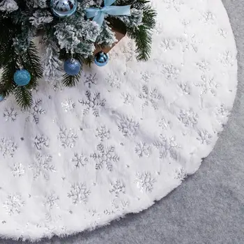 Бяла Пола за Коледната елха с снежинками, плюшени pearlescent поли за елхи, направени със собствените си ръце, празнични зимни декорации