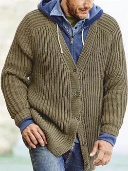 Гореща разпродажба, Мъжко есенно-зимния вязаное палто, Всекидневни Свободен пуловер с V-образно деколте и дълъг ръкав, Однобортный мъжка жилетка копчета в стил мозайка