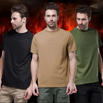 Градинска лятна мъжки бързосъхнеща тениска на военната стил, Армията дишаща, за активен туризъм, с къси ръкави, Coolmax, потници, тениски