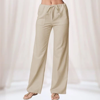 Дамски спортни панталони, обикновена прави панталони с висока талия, еластичен колан, Меки Дамски Свободна ежедневни облекла пълна дължина