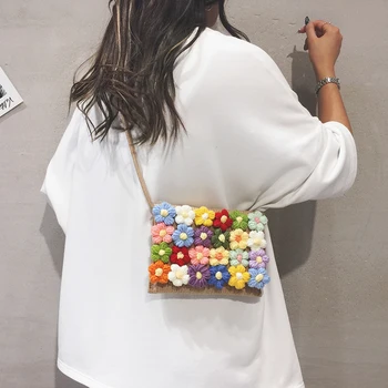 Дамски чанта през рамо, Модерен Тканая Универсална Вязаная Чанта през рамо, Trend Цветен портфейл FlowerStreet, Малка Квадратна чанта през Рамо 2023