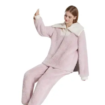 Дебело кадифе Пижами, Дамски есенно-зимни дрехи за Почивка на Големия Размер, с утепленной руното облицовка, Дамски фланелевая пижама с дълъг ръкав