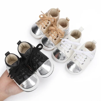 Детски Обувки за бебета, нескользящие гумени маратонки на равна подметка, от изкуствена кожа, обувки за новородените момичета