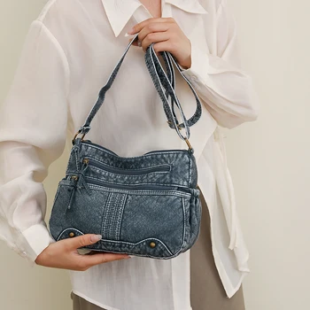 Дизайнерска чанта през рамо в ретро стил, изработени от деним, чанта през рамо, чанта-тоут за жени, Благородна Нова чанта-месинджър