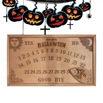 Календар за Обратно броене на Хелоуин, Дървен Календар за обратно броене на Хелоуин, Преносими Стенни декорации за Хелоуин, Стенен декор, Дръж