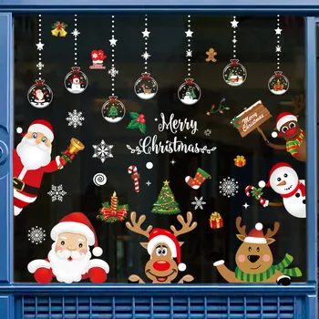 Коледна украса със собствените си ръце, 1 бр., цветни Мультяшная Коледна статична стикер 2024, Нова Година и за прозорци, Начало декор за Коледно парти Навидад