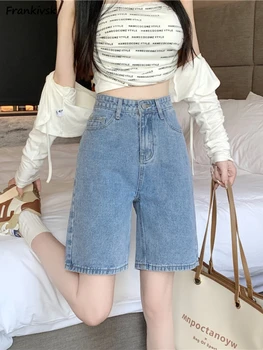 Къси панталони с висока талия, дамски летни къси панталони с джобове с дължина до коляното, ежедневни однотонная лесна градинска облекло в корейски стил, ученически панталони, универсална мода
