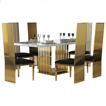 Луксозни трапезни столове от златист метал се Използват с маса за хранене и шезлонги