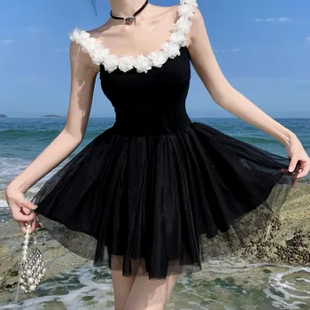 Лятна плажна рокля с цветен модел, сетчатое мозайка мини-рокля с висока талия, Нова дамски дрехи без ръкави с дантела с отворен гръб