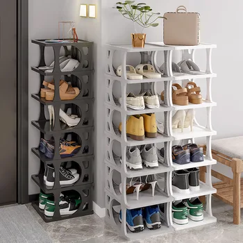 Многопластова рафт за обувки, спестявайки пространство Рафт за обувки за входната врата, Пластмасов органайзер за обувки, Штабелируемый шкаф за обувки