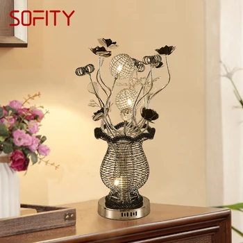 Модерна настолна лампа SOFITY във формата на ваза, модни художествена черна настолна лампа за дневна, спалня, хотела, декоративна настолна лампа от алуминиева тел