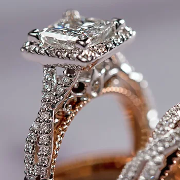 Модни пръстени за двойката, винтажное мед мъжко годежен пръстен, Елегантни дамски пръстени с Цирконии Квадратна кройка, набор от бижута за годеж, подаръци