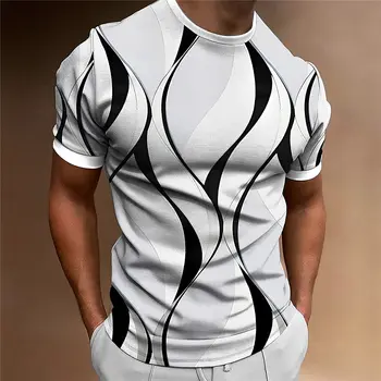 Мъжка тениска с 3D модерен принтом Ripple Line, Мъжки дрехи, Оборудвана приятелка, Модерни Дневни празнични Удобни летни блузи с къс ръкав
