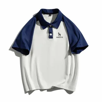 Мъжки Дамски дрехи за голф HAZZYS, Поло, Мъжка Лятна Риза с къс ръкав, Класически копчета в контрастен цвят, Модерен бизнес и Ежедневни Тениска