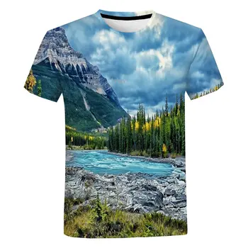 Мъжки модни тениски с изображение на природни планини и реки, Лятна тениска с 3D принтом, ежедневни тениска