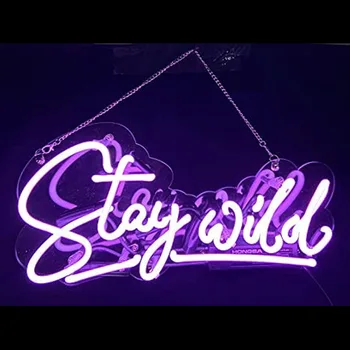 Неонова реклама с Stay Wild Ръчно изработени от естествена стъклена тръба, Неонови светлини Знак за домашен декор или на стената на бара Неонова светлинна Табела Осигурява осветление за части