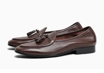 Нова Висококачествена и Ежедневни обувки от естествена кожа с пискюли, Мъжки Обувки, Лоферы без закопчалка, Модни мъжки обувки