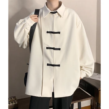 Нова Мъжка риза с копчета в китайски стил, обличам Hanfu Tang с дълъг ръкав, риза с дупка, мъжко палто Yamamoto Yoshi