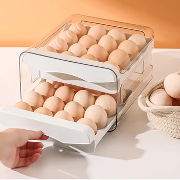 Органайзер За Съхранение на Яйца в Хладилника, Държач за Яйца за Хладилника, 2-Слойный Чекмеджето, Штабелируемые Кутии За Съхранение, Прозрачен Пластмасов Държач За Яйца