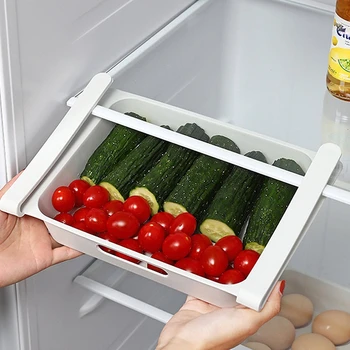 Органайзер за яйца в хладилника Кухненски Организаторите за чекмеджета в хладилника и Плъзгаща Притежателя на рафтовете на хладилника Кутия за съхранение на зеленчуци, плодове Хранене