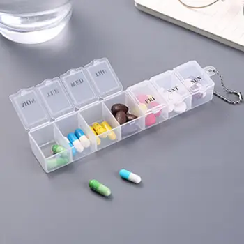 Прозрачен полипропилен материал, компактна кутия за съхранение на таблетки 7 мрежи, прозрачен контейнер за таблетки, калъф за съхранение таблетки за къмпинг