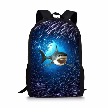 Раница с акули, за момчета и момичета в началното училище, чанта за книги с 3D принтом океански животни, чанта за децата в началното училище, чанта за гърба, синя раница 16 Инча