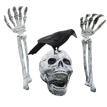 Реалистични колове-скелети и гарвани за Хелоуин, украса за тревата на кол, декорации за градината-скелета на Хелоуин