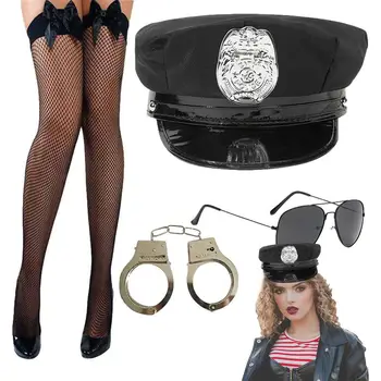 Секси костюм на полицай за Хелоуин, комплект от дантелен отглеждане, Униформи на жената-полицай, Чорапи за Cosplay