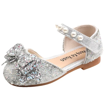 Сладки Сандали принцеси за момичета, Детски празнична обувки за танци-Нови модни сандали с кристали и бантиком, детски обувки