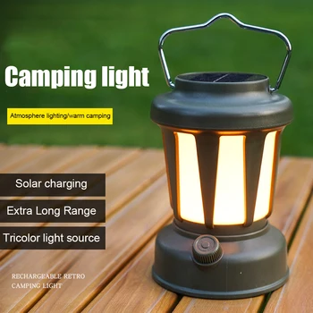Слънчев лампа за къмпинг, уличен фенер за къмпинг, водоустойчив USB акумулаторна лампа за палатка за туризъм, преносим фенер