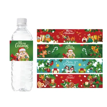 Стикер върху етикета на бутилката в коледната тема, Европейското и американското Коледна украса, 24 бр., Цветен стикер на бутилката