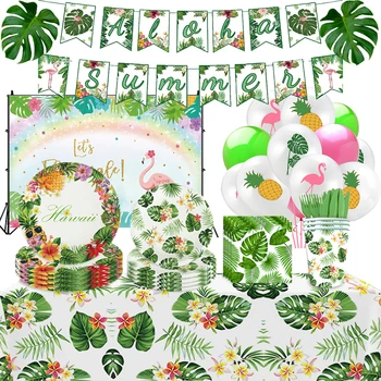 Хавайски Тропически Палмови Листа Хавай Luau Парти Алоха Джунглата Декорация На Сватба Парти За Рожден Ден На Набор От Съдове За Еднократна Употреба Аксесоари