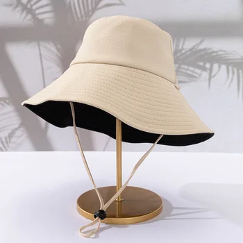 Широка периферия шапка, дамски, пролет-лято, корейски версия, модерен японска двойна маска за лице, солнцезащитная шапка с голяма периферия, солнцезащитная шапка