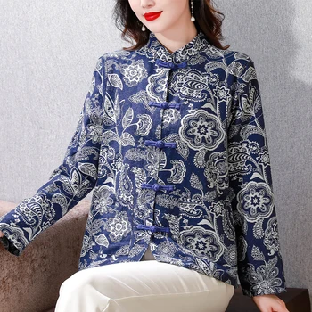 Яке, изработени от памук и лен с катарама в китайски стил в стил ретро, за Женщин2023, Есенна жилетка с равен брой гласове-боя в етнически стил, костюм в стил Тан, късо палто